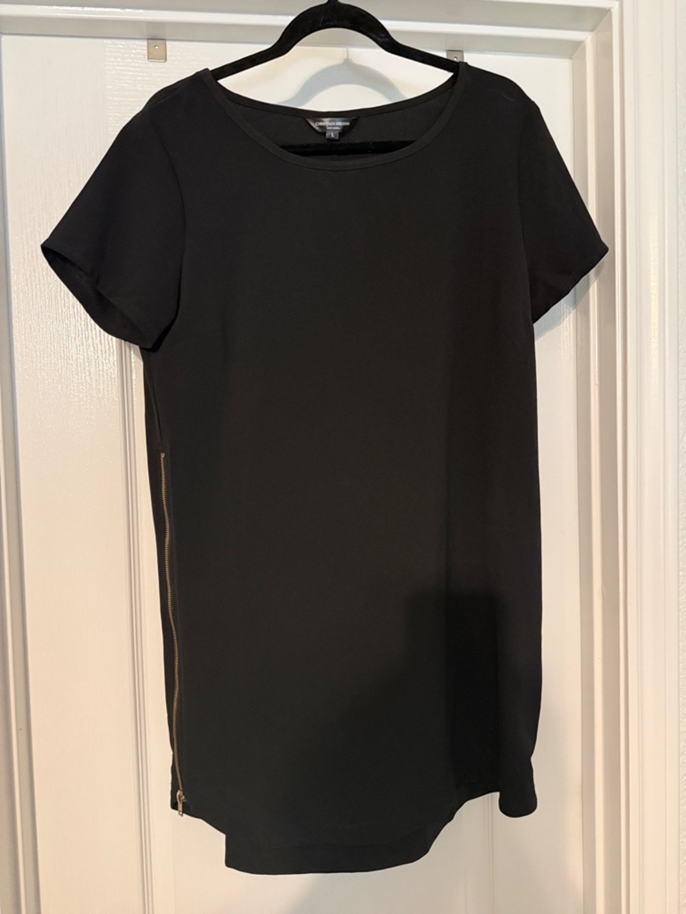Christian Siriano Black Short-Sleeve Mini Dress with Side Zip